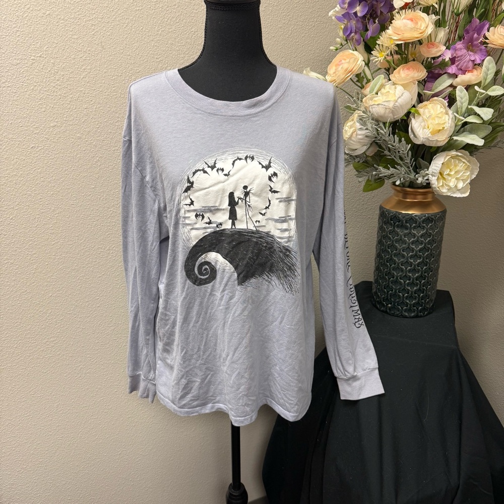 Disney Nightmare Before Christmas Gray Long Sleeve Tee Plus 1X Halloween